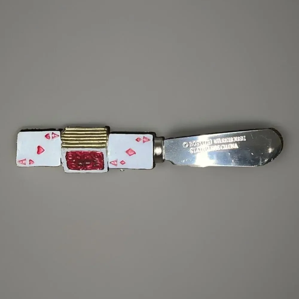 Boston Warehouse Casino Cards Dice Chips 4 Cheese Spreaders Stainless Party Fun